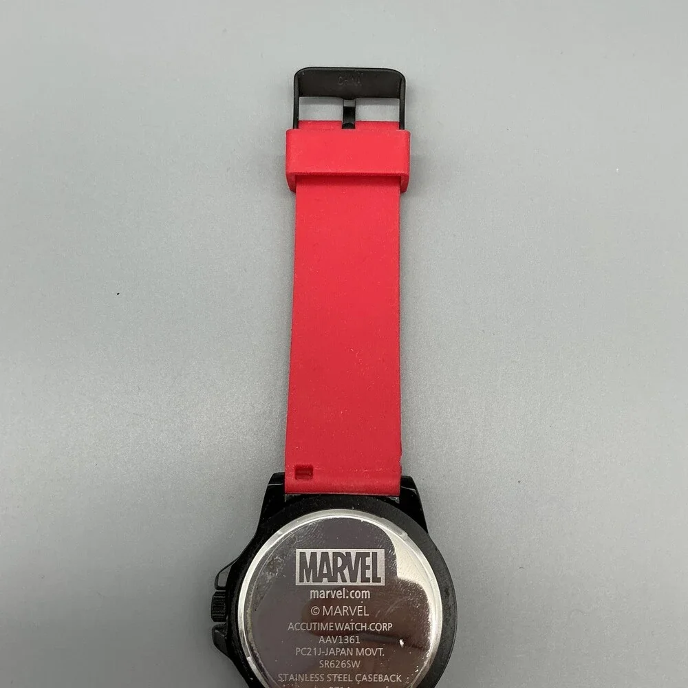 Marvel Mens Watch 42mm Black Hydra Logo Dial Red Silicone AAV1361 New Battery